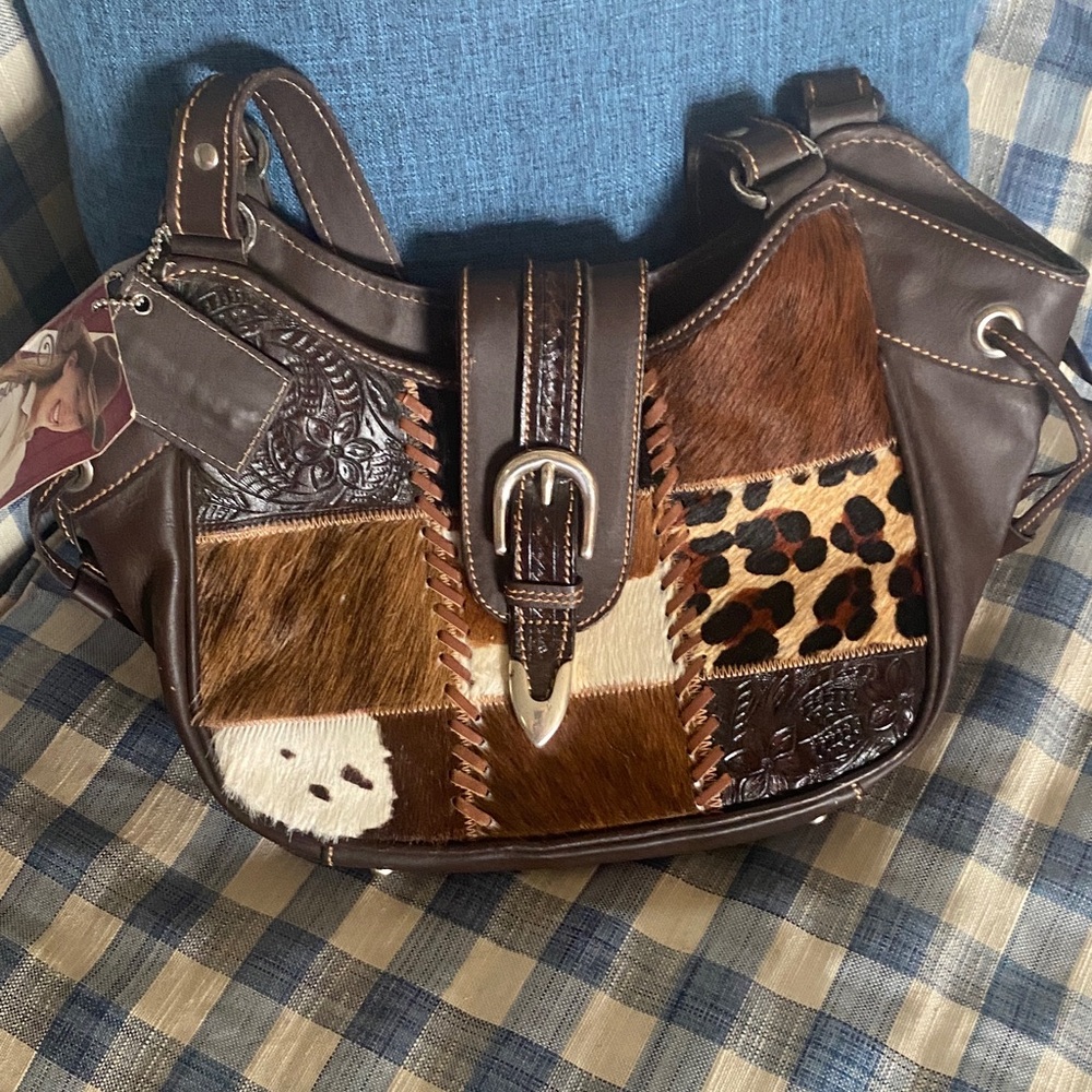 Elegant Brown Patchwork Shoulder Bag